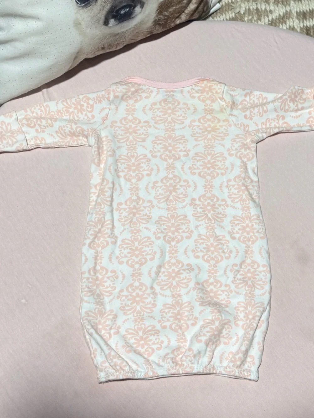 Little Me Pink and White Floral Cotton Infant Nightgown Set 0-3mo